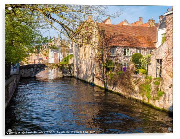 Bruges canal on a spring morning Acrylic by Paul Nicholas