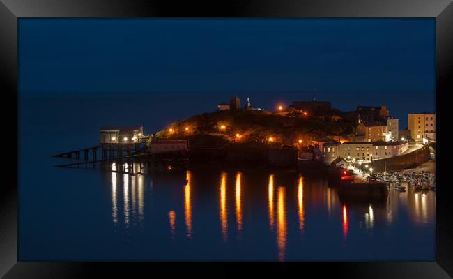Tenby Harbour At Night Framed Print by Michael South Photography