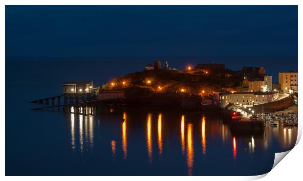 Tenby Harbour At Night Print by Michael South Photography