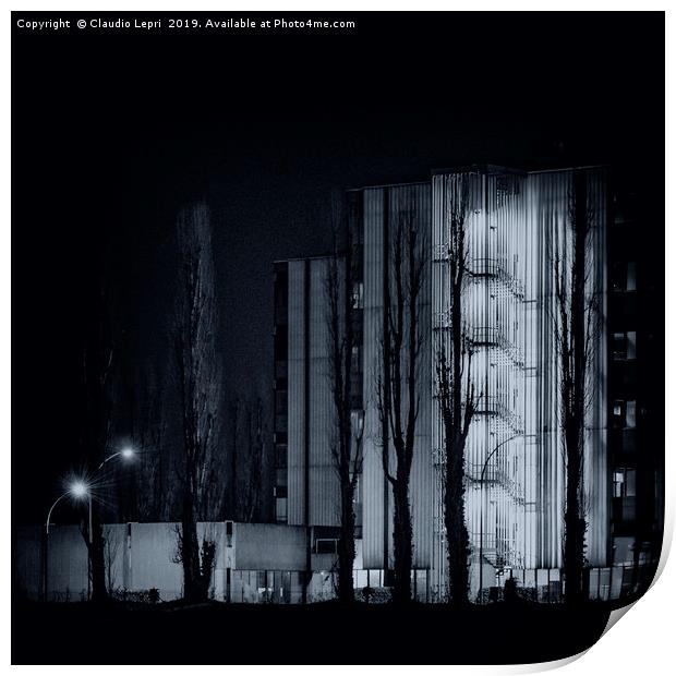 City Night Architecture. Building details. Print by Claudio Lepri