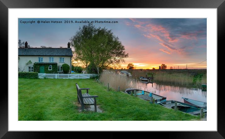 Stunning sunset over moorings at West Somerton Framed Mounted Print by Helen Hotson