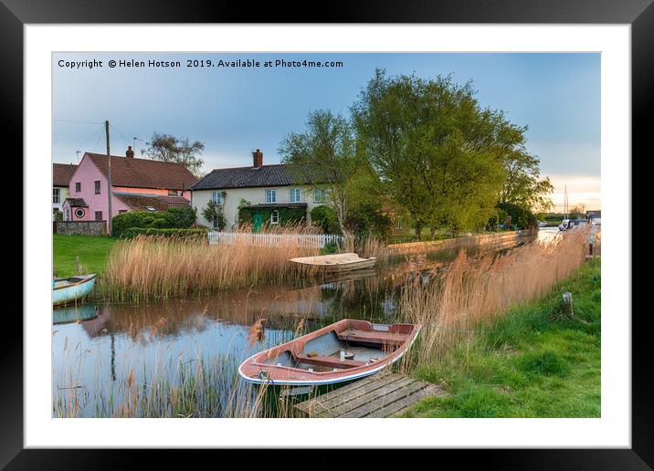 Boats and cottages on the river at West Somerton Framed Mounted Print by Helen Hotson
