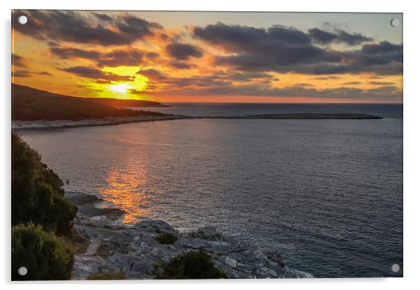 Fiscardo coastline at Sunset Acrylic by Naylor's Photography