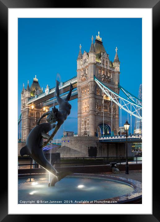Girl with a Dolphin and Tower Bridge Framed Mounted Print by Brian Jannsen