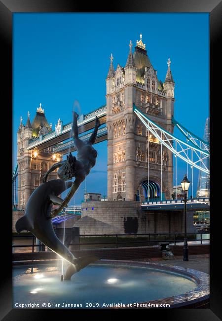 Girl with a Dolphin and Tower Bridge Framed Print by Brian Jannsen