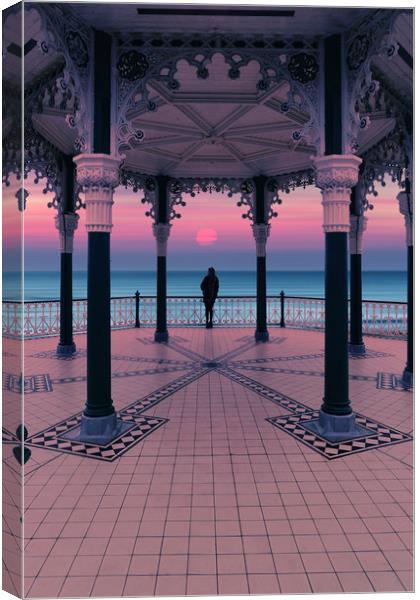 Silhouette Of Girl On Brighton Bandstand Canvas Print by Maggie McCall