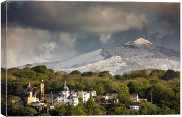 Portmeirion with Snowdon in the background  Canvas Print by Rory Trappe
