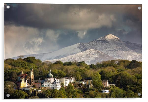 Portmeirion with Snowdon in the background  Acrylic by Rory Trappe