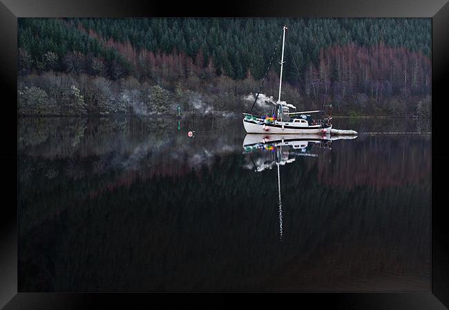 Smokey boat Framed Print by Gordon Sime