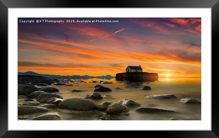 Sunset over St Cwyfan's Church, Anglesey. Framed Mounted Print by K7 Photography
