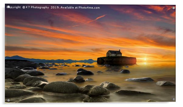 Sunset over St Cwyfan's Church, Anglesey. Acrylic by K7 Photography