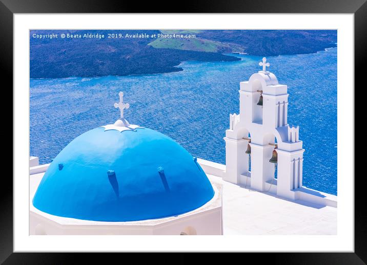 Blue domes of Santorini Framed Mounted Print by Beata Aldridge