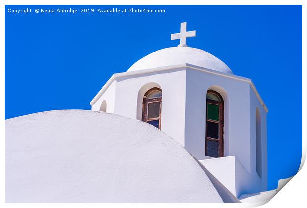 Santorini churches Print by Beata Aldridge