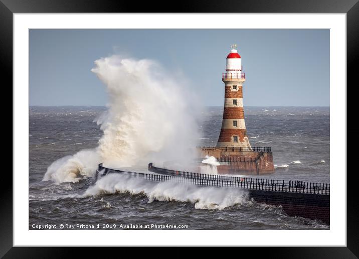 Rough Sea at Roker Lighthouse Framed Mounted Print by Ray Pritchard