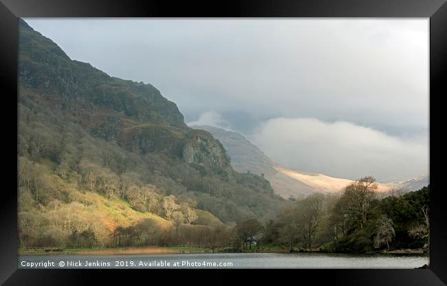 Llyn Gwynant and Mountains Snowdonia  Framed Print by Nick Jenkins