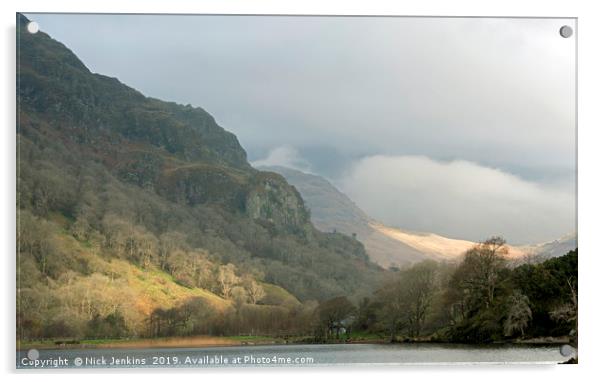 Llyn Gwynant and Mountains Snowdonia  Acrylic by Nick Jenkins