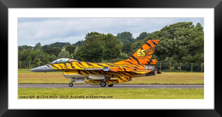 F-16A Fighting Falcon in Tiger Colours at RIAT Framed Mounted Print by Clive Wells