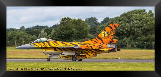 F-16A Fighting Falcon in Tiger Colours at RIAT Framed Print by Clive Wells