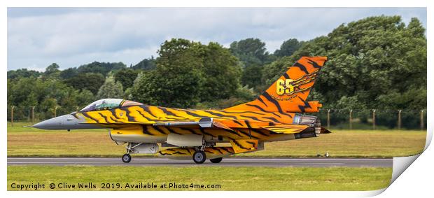 F-16A Fighting Falcon in Tiger Colours at RIAT Print by Clive Wells