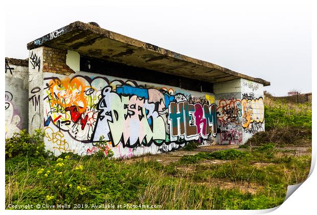 Graffiti on shelter above Folkstone in Kent Print by Clive Wells