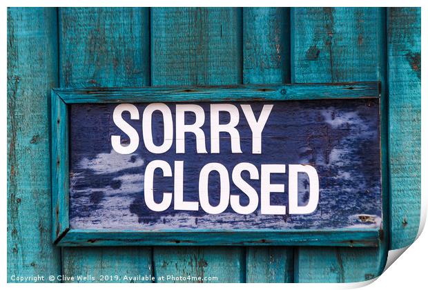 Sorry closed sign in blue Print by Clive Wells