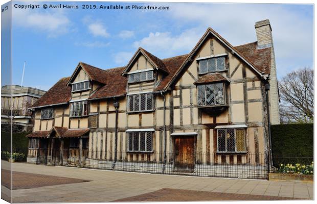 William Shakespeare's Birthplace Canvas Print by Avril Harris
