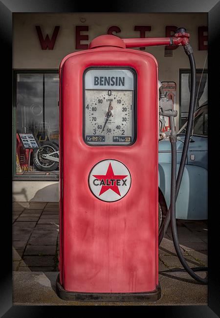 Retro Petrol Pump and Garage Framed Print by Antony McAulay