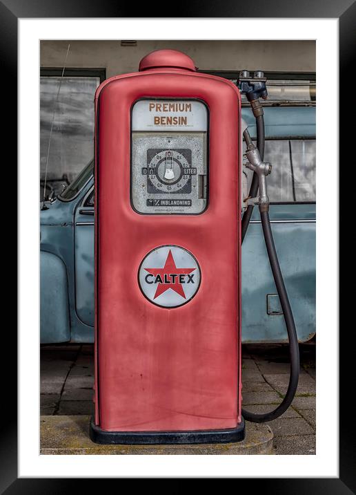 Retro Red Petrol Pump Framed Mounted Print by Antony McAulay