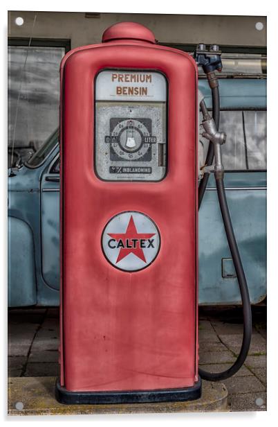 Retro Red Petrol Pump Acrylic by Antony McAulay