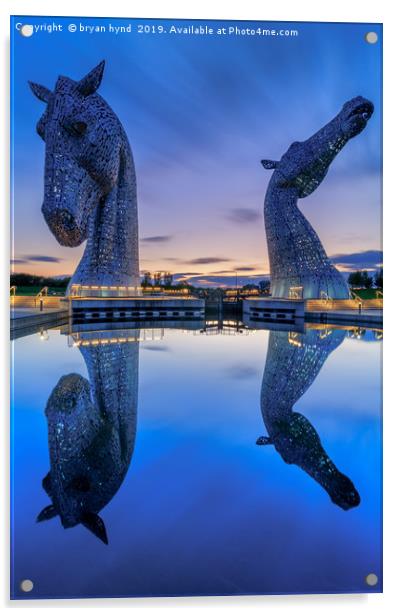 Last Light at the Kelpies Acrylic by bryan hynd