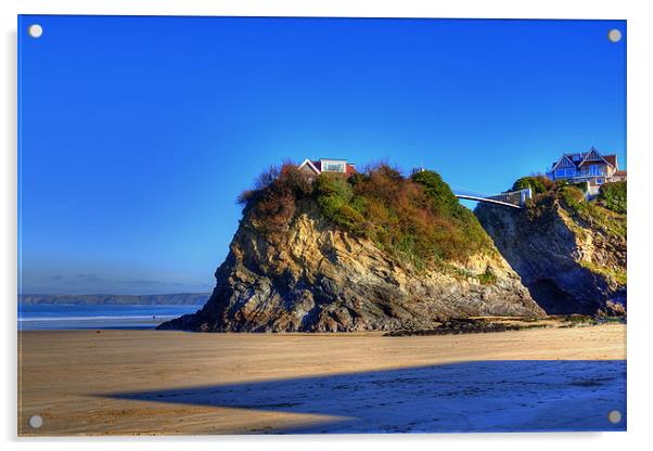 Island Rock Newquay Acrylic by David Wilkins