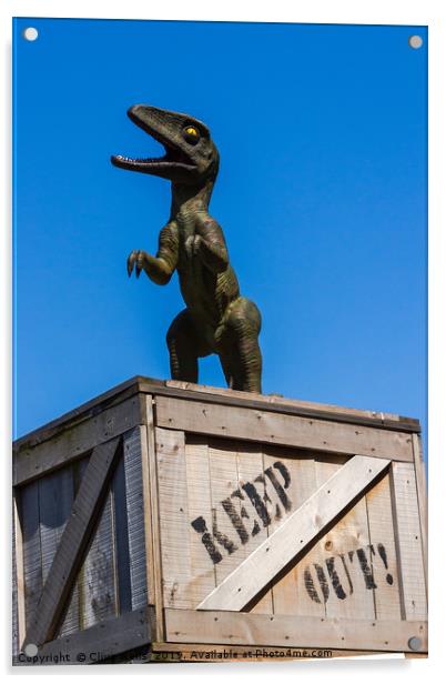 Dino on a KEEP OUT box Acrylic by Clive Wells