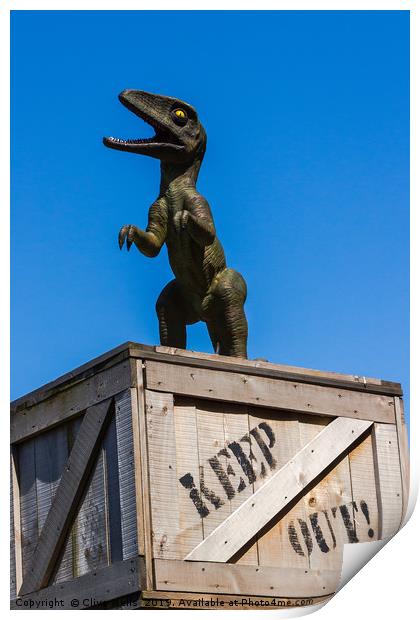Dino on a KEEP OUT box Print by Clive Wells