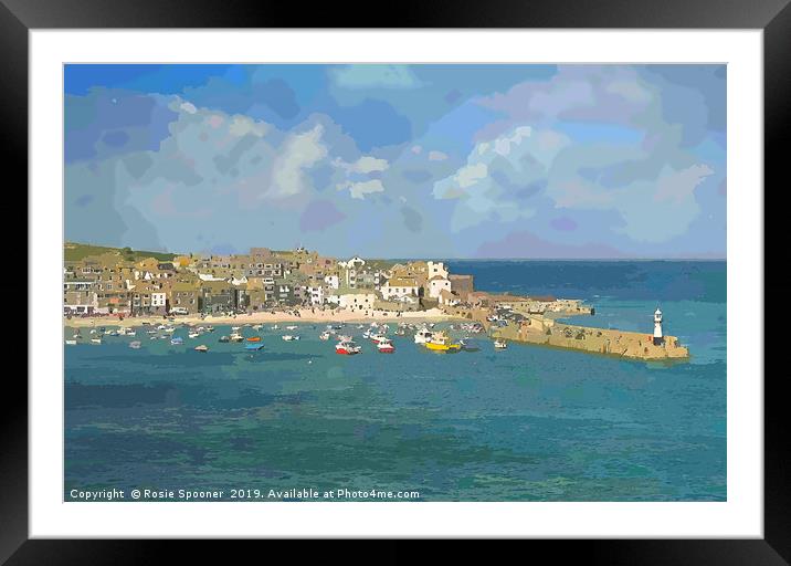 St Ives Town Beach and Pier in Cornwall Framed Mounted Print by Rosie Spooner
