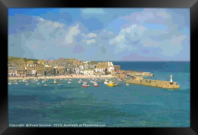 St Ives Town Beach and Pier in Cornwall Framed Print by Rosie Spooner