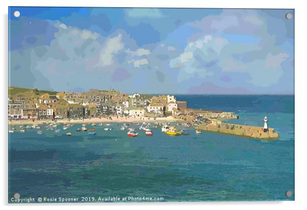 St Ives Town Beach and Pier in Cornwall Acrylic by Rosie Spooner