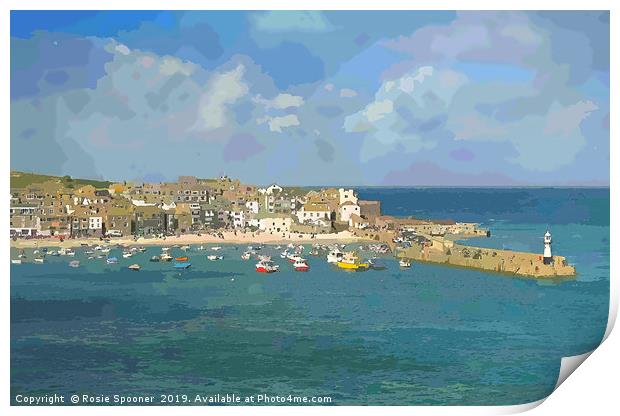 St Ives Town Beach and Pier in Cornwall Print by Rosie Spooner