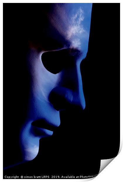 AI robotic face profile close up cloud skin Print by Simon Bratt LRPS