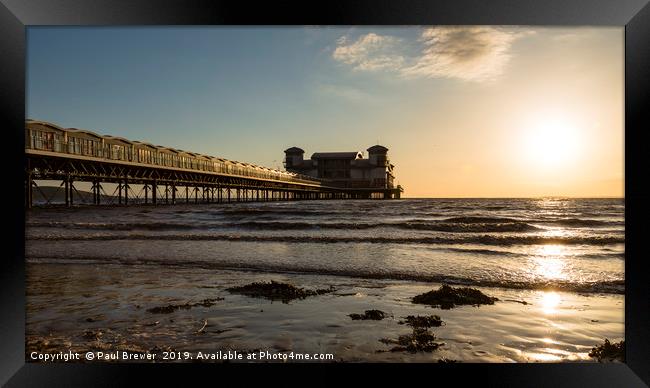 Weston Super Mare Pier at sunset Framed Print by Paul Brewer