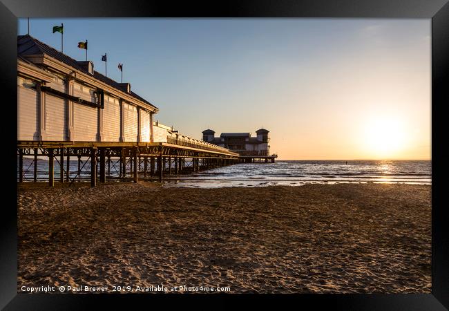 Weston Super Mare Pier at Sunset  Framed Print by Paul Brewer