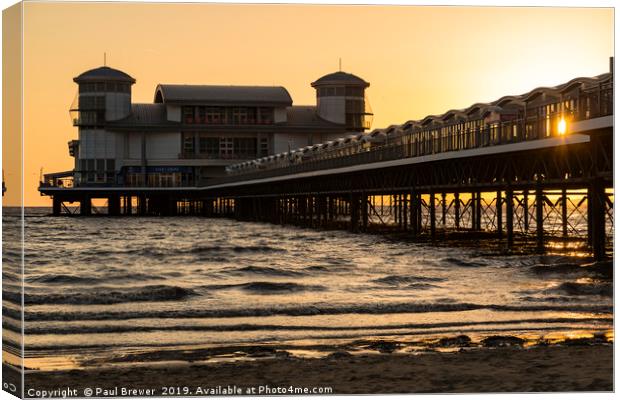 Weston Super Mare Pier at Sunset Canvas Print by Paul Brewer