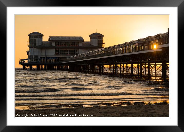 Weston Super Mare Pier at Sunset Framed Mounted Print by Paul Brewer