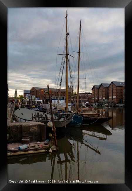 Gloucester Docks looking towards Glucester Cathedr Framed Print by Paul Brewer