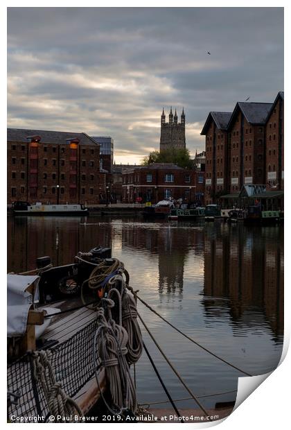 Gloucester Docks and Gloucester Cathedral Print by Paul Brewer