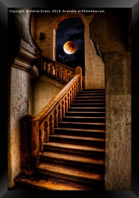 KTM Stairway Moon Framed Print by Adrian Evans