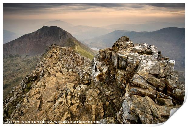 Crib Goch, early morning in May (1) Print by Chris Drabble
