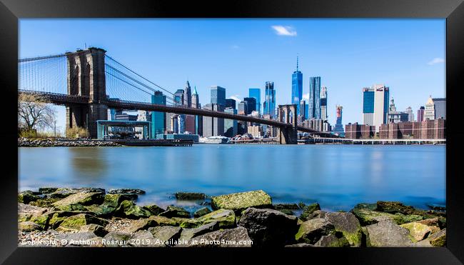 Brooklyn Bridge and NYC Skyline Framed Print by Anthony Rosner