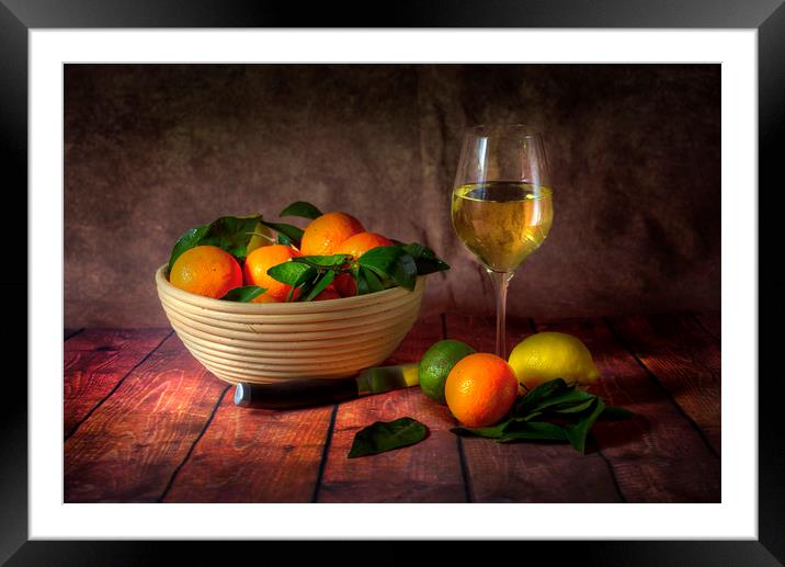 Citrus fruit and wine Framed Mounted Print by Leighton Collins