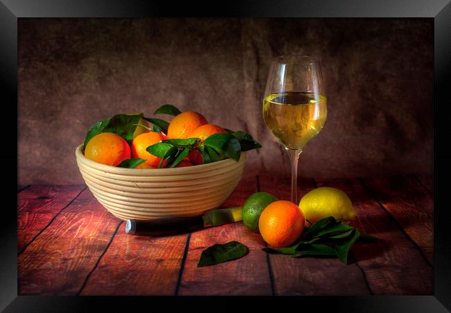 Citrus fruit and wine Framed Print by Leighton Collins