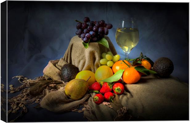 A mixture of fruit and a glass of wine Canvas Print by Leighton Collins